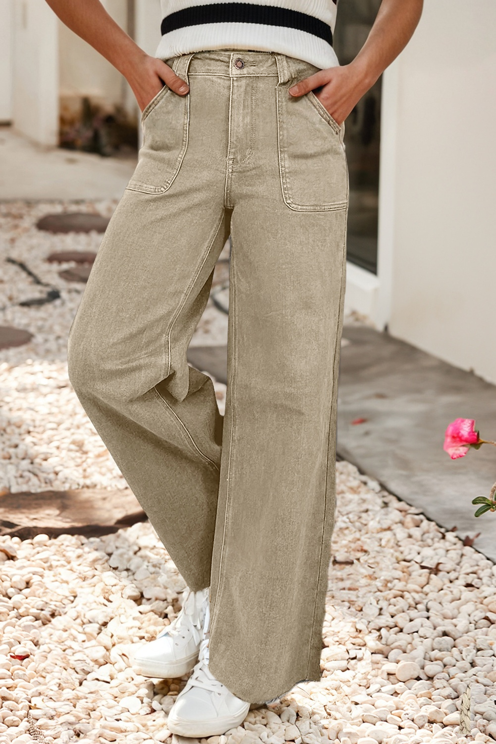 Dark Brown Retro Washed Patch Pocket Loose Jeans