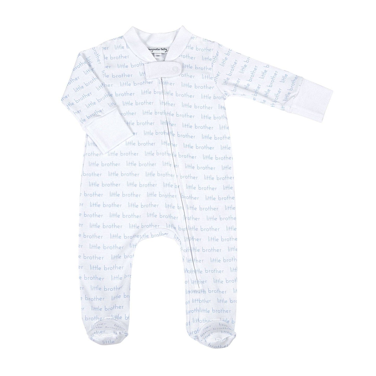 Little Brother Print Zip Footie: Newborn