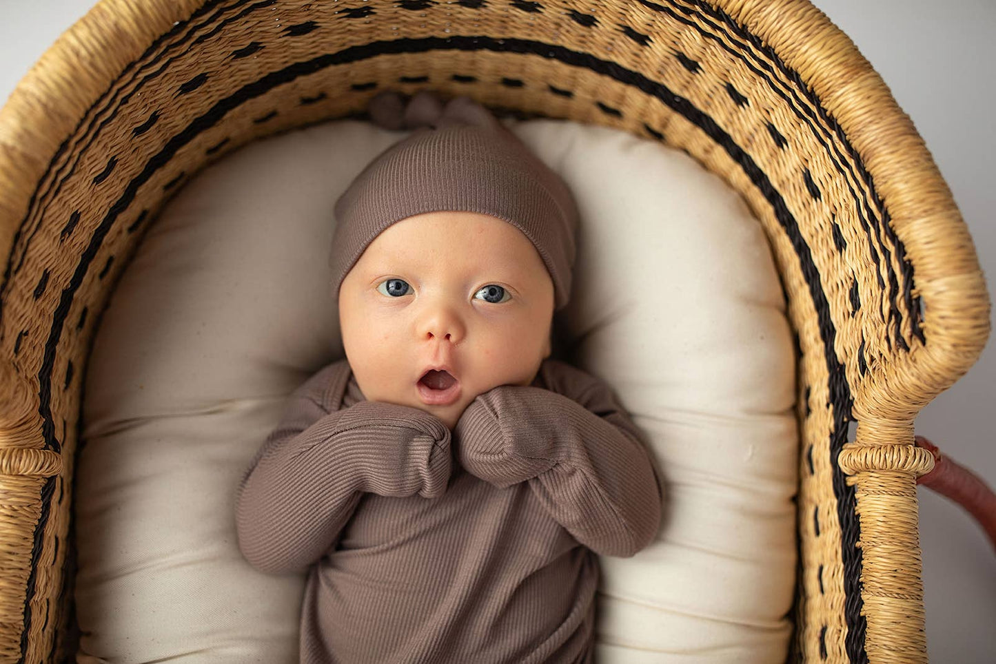 Cocoa Brown Ribbed Knotted Newborn Baby Gown sleepwear: Gown & Hat