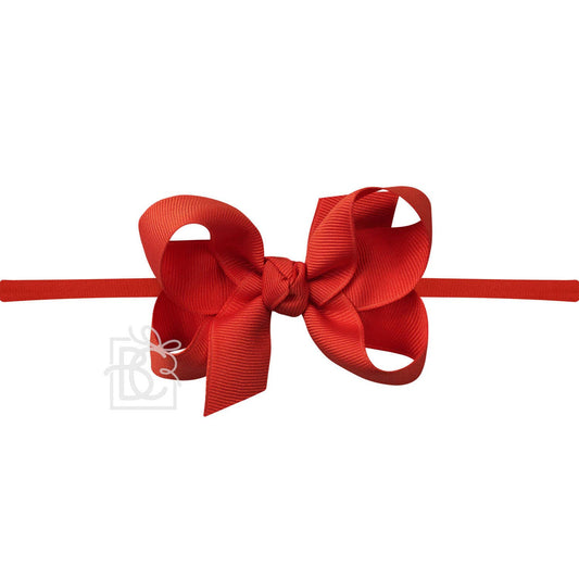 1/4" NYLON PANTYHOSE HEADBAND W/SIGNATURE GROSGRAIN BOW: RED / 3.5" Medium