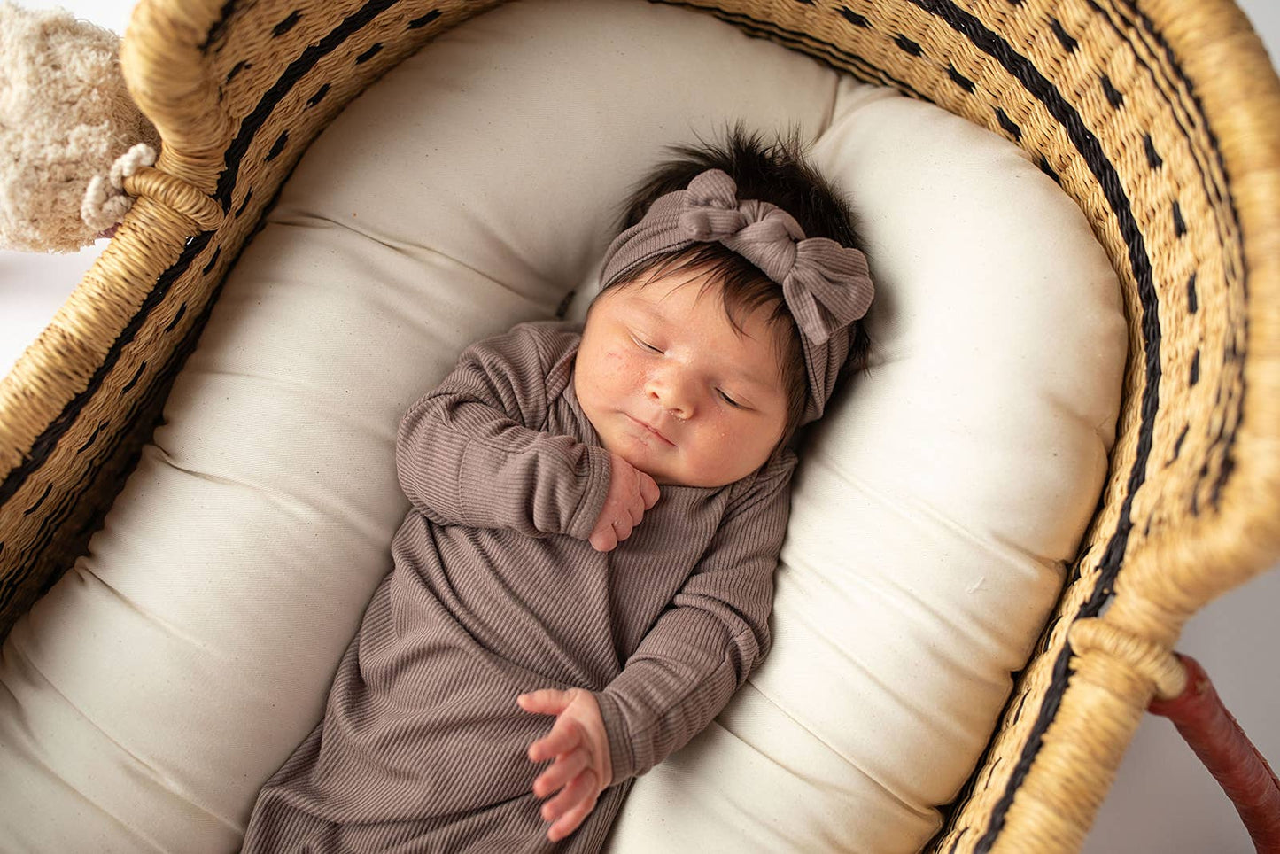 Cocoa Brown Ribbed Knotted Newborn Baby Gown sleepwear: Gown & Hat