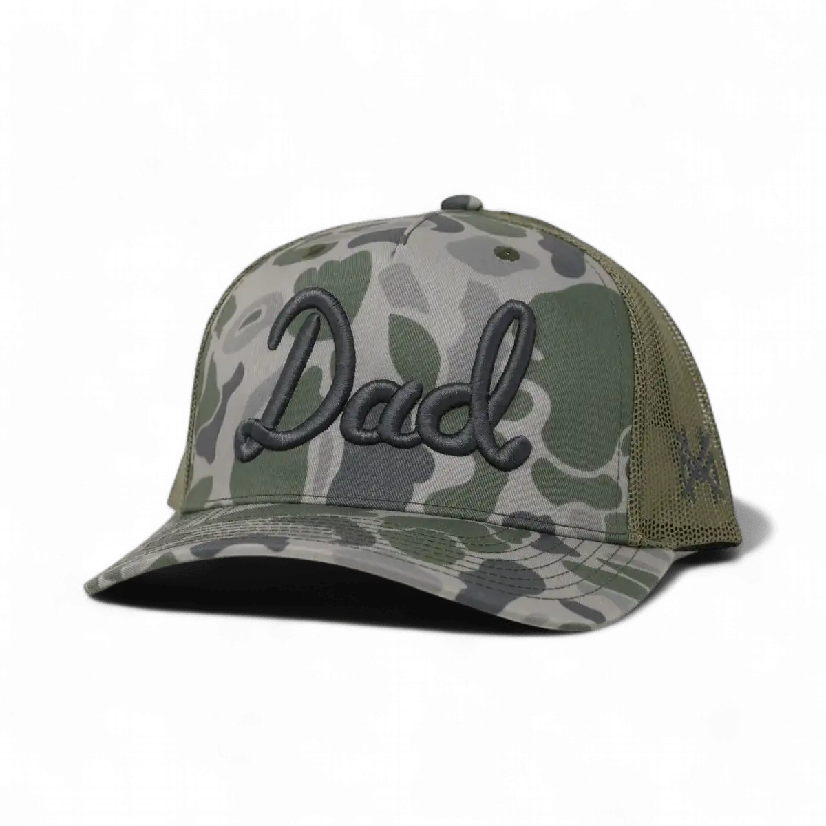 Dad Trucker Hat: Flat Bill Field Camo/Natural
