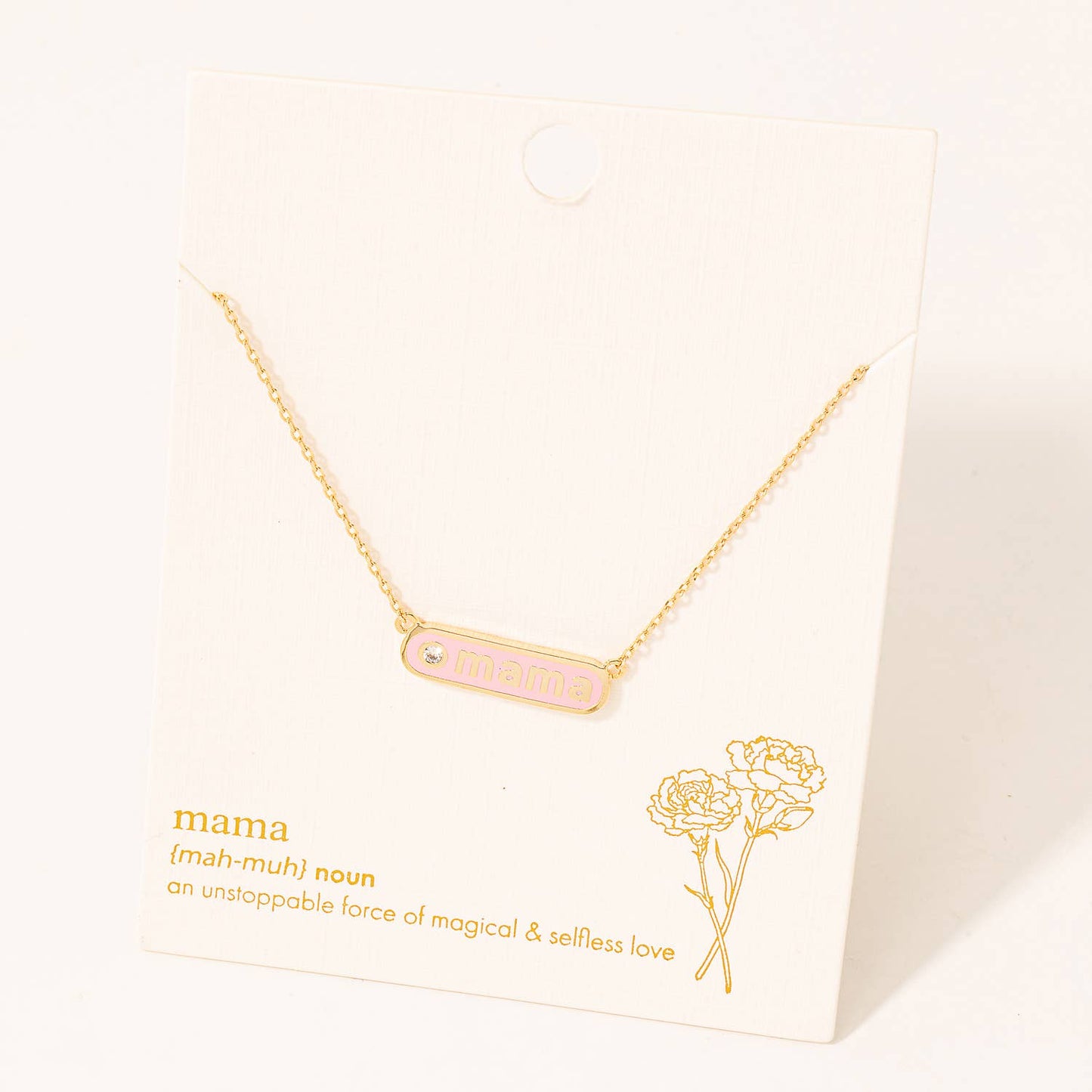 Mama Bar Pendant Necklace- Pink