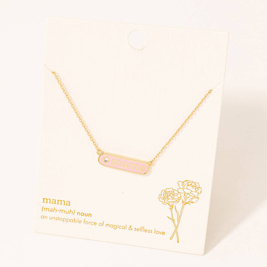 Mama Bar Pendant Necklace- Pink