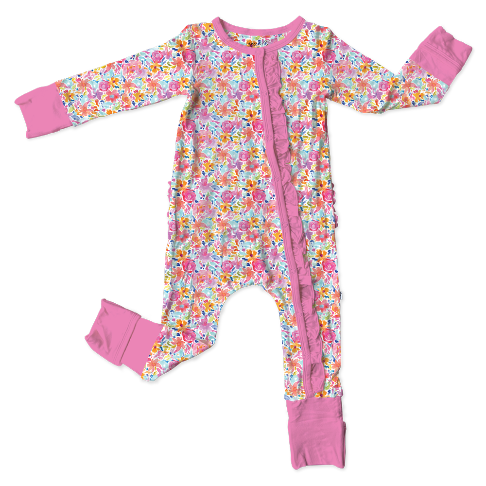 Korrie Floral Bamboo Ruffle Convertible Footie