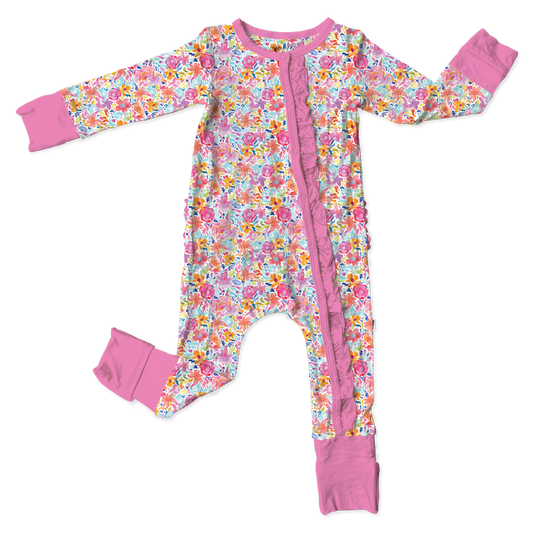 Korrie Floral Bamboo Ruffle Convertible Footie