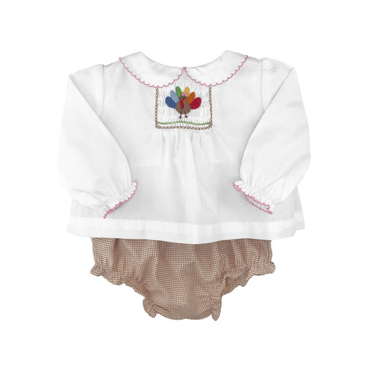 Turkey Hand Picture Smocked Diaper Set with Picot Trim