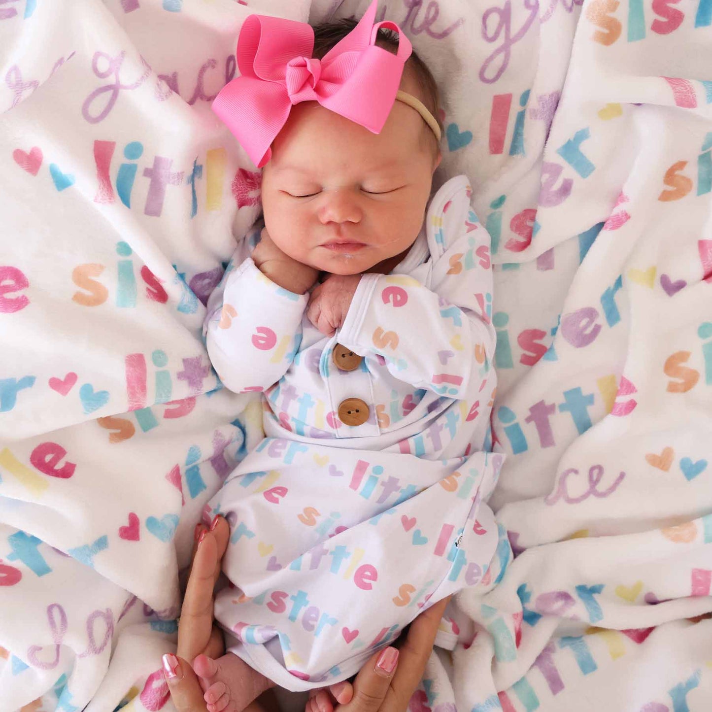 Little Sister Newborn Baby Knot Gown & Hat Set