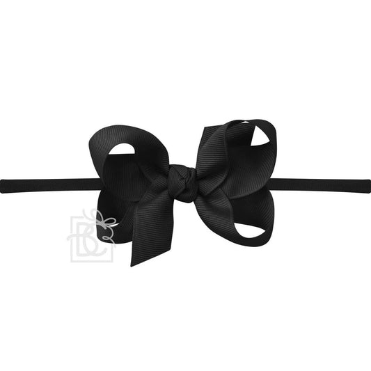 1/4" NYLON PANTYHOSE HEADBAND W/SIGNATURE GROSGRAIN BOW: BLACK / 3.5" Medium