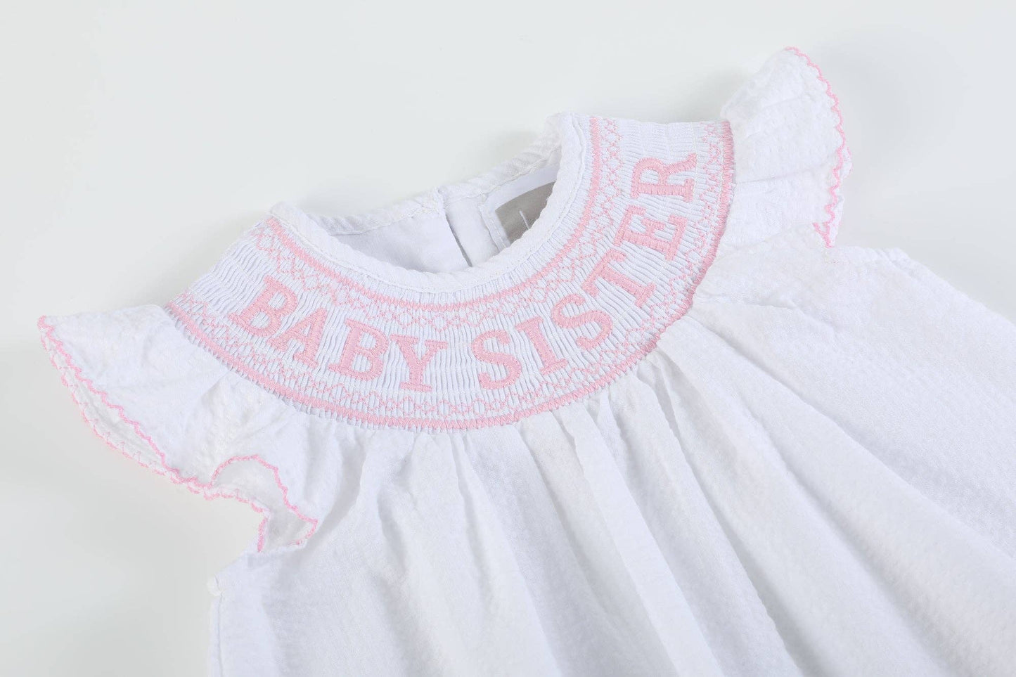 White Baby Sister Smocked Dress and Bloomer Set