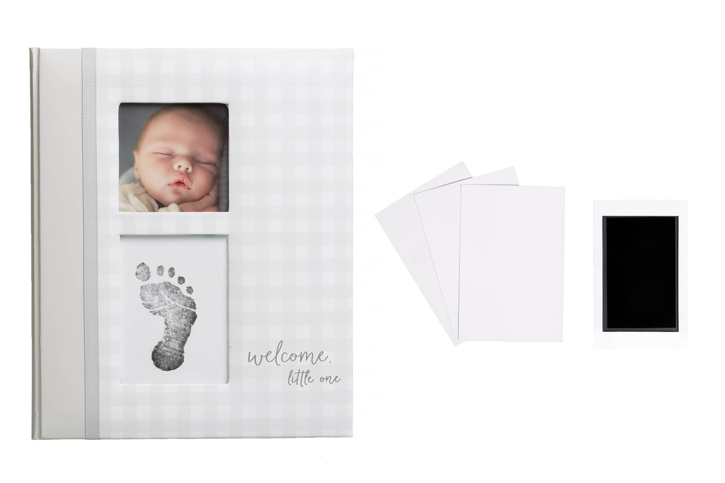 Gingham Baby Memory Book and Clean-Touch Ink Pad, Gray