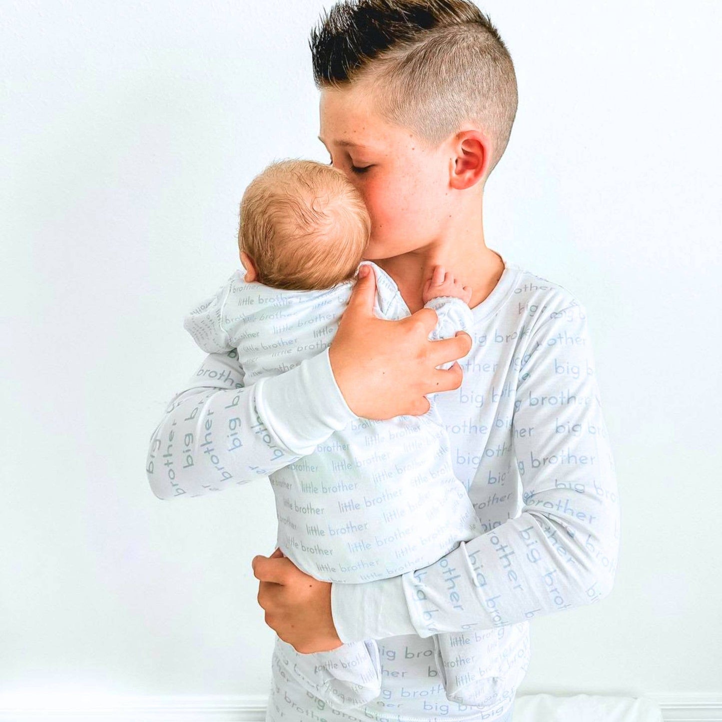 Little Brother Print Zip Footie: Newborn