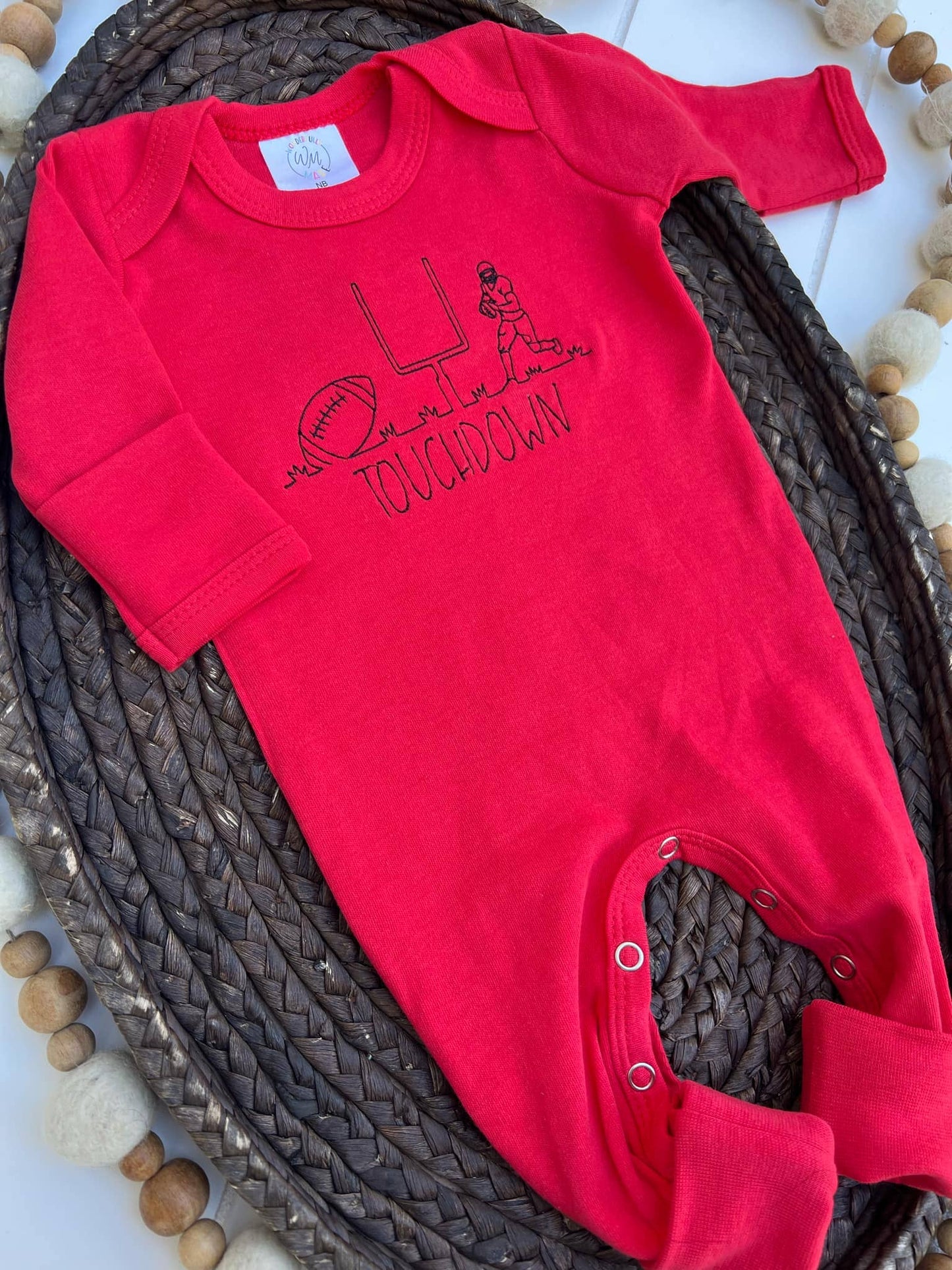 Football Baby Outfit - Touchdown Red: Newborn / Romper only