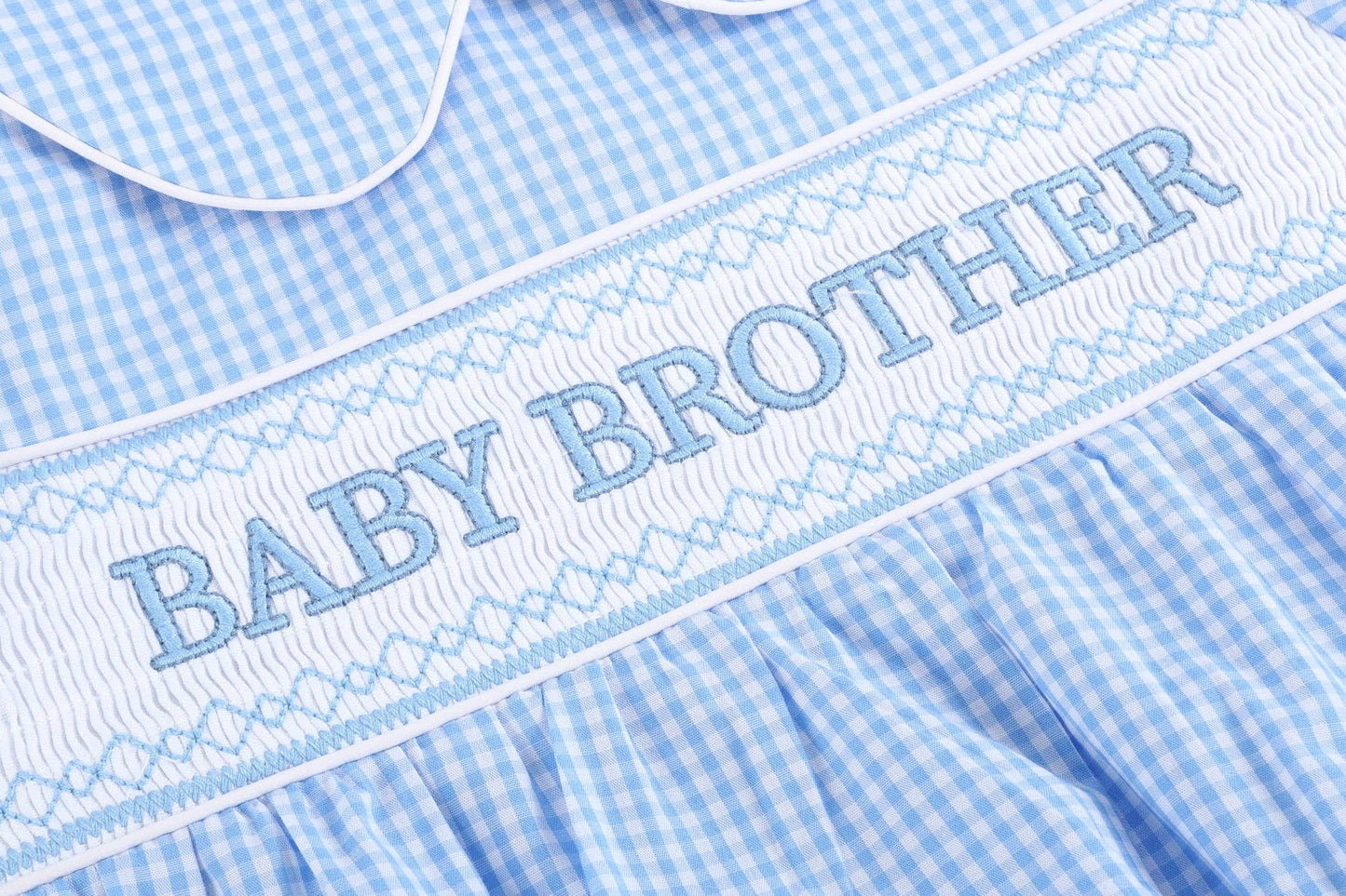 Light Blue Baby Brother Smocked Collared Romper