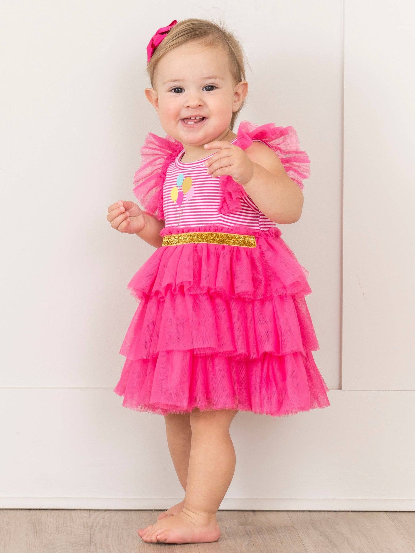 Hot Pink Birthday Balloons Tiered Tulle Dress