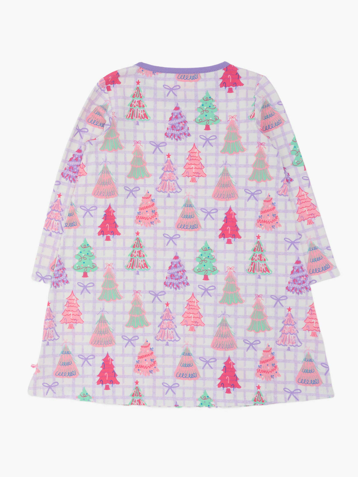 Girls Purple Bow Christmas Pines Knit A-line Applique Pockets Dress