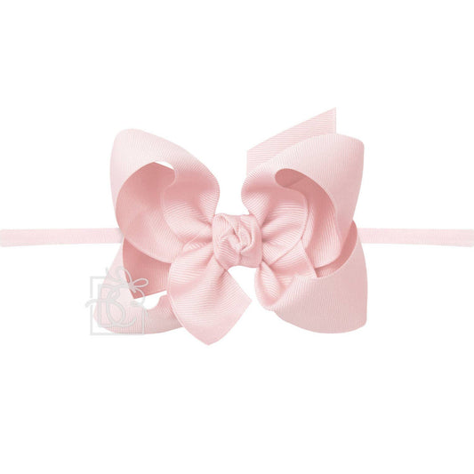 1/4" NYLON PANTYHOSE HEADBAND W/SIGNATURE GROSGRAIN BOW: L. PINK / 4.5" Large