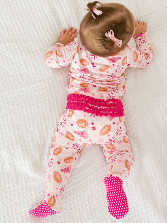 Baby Girls Spirit Squad Football Bamboo Viscose Footed Ruffle One Piece Pajama