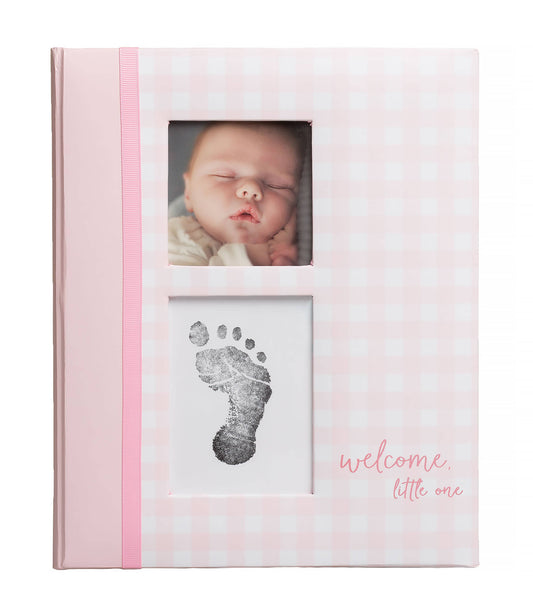 Gingham Baby Memory Book and Clean-Touch Ink Pad, Pink