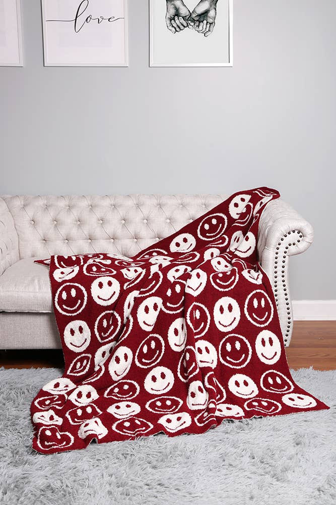Luxury Soft Happy Face Throw Blanket: Pink