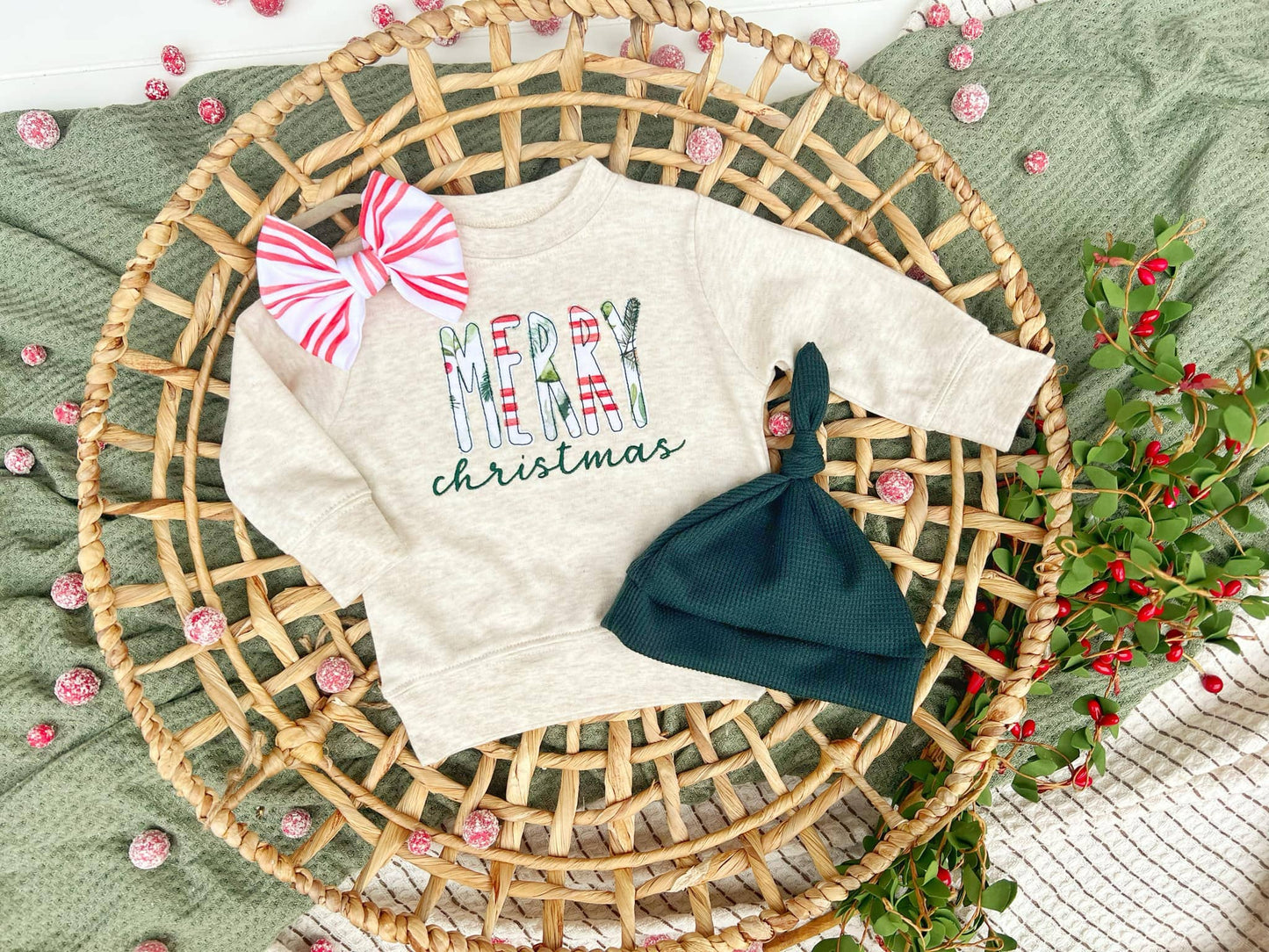 Merry Christmas | Oatmeal Red Green Sweatshirt and Bow