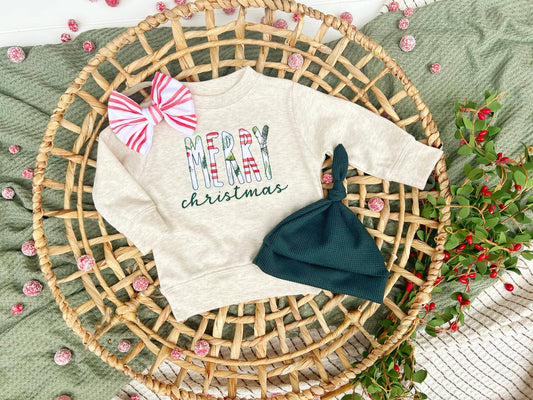 Merry Christmas | Oatmeal Red Green Sweatshirt and Bow