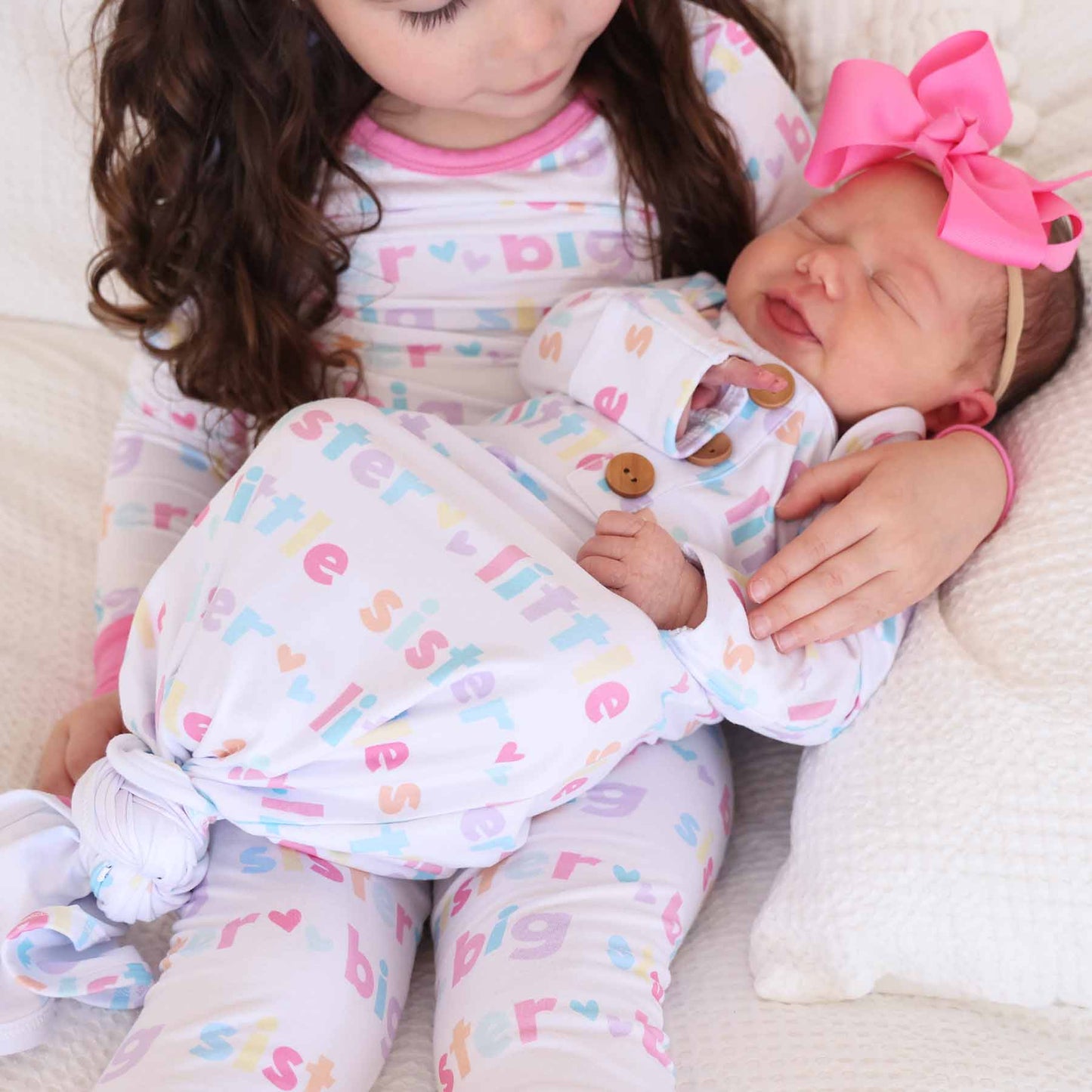 Little Sister Newborn Baby Knot Gown & Hat Set