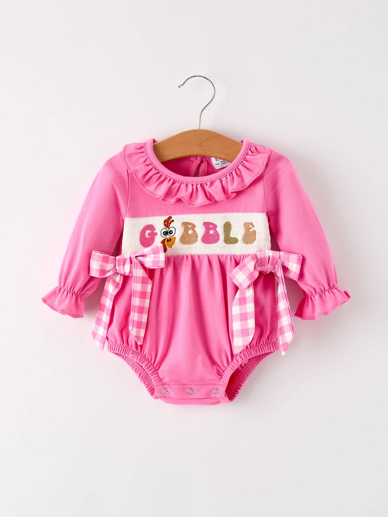"GOBBLE" Smock Embroidery Baby Girl Romper