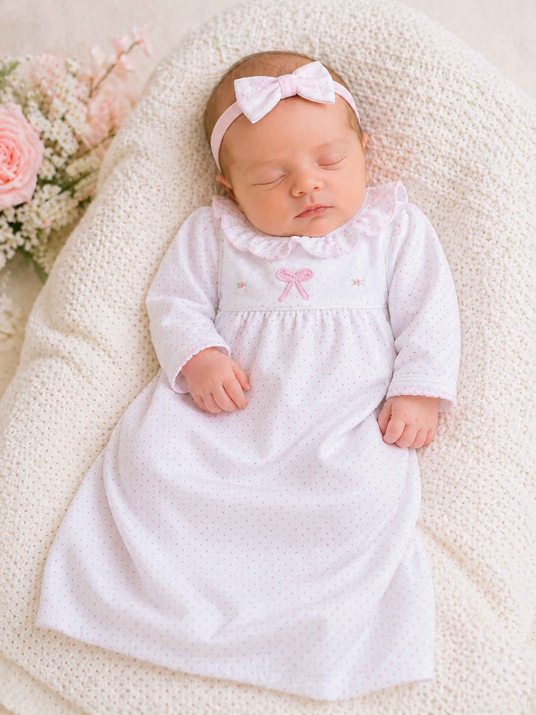 Baby Girl's Pima Cotton Bows Gown: NB