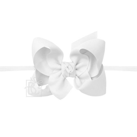 1/4" NYLON PANTYHOSE HEADBAND W/SIGNATURE GROSGRAIN BOW: WHITE / 4.5" Large