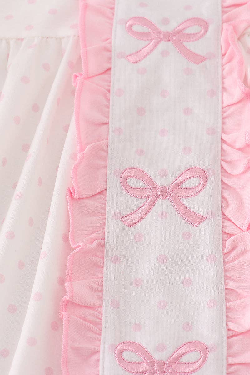 Pink bow embroidery dot bloomer set: 6 Months