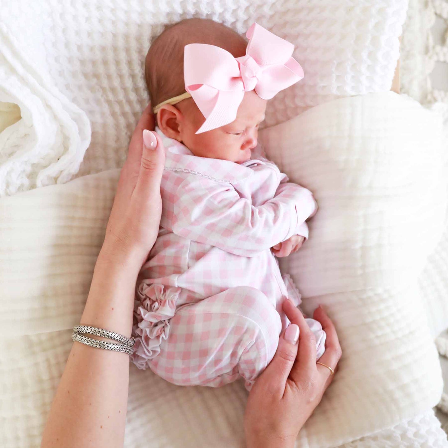 Peter Pan Collar Ruffle Zipper Footie | Rosy Gingham