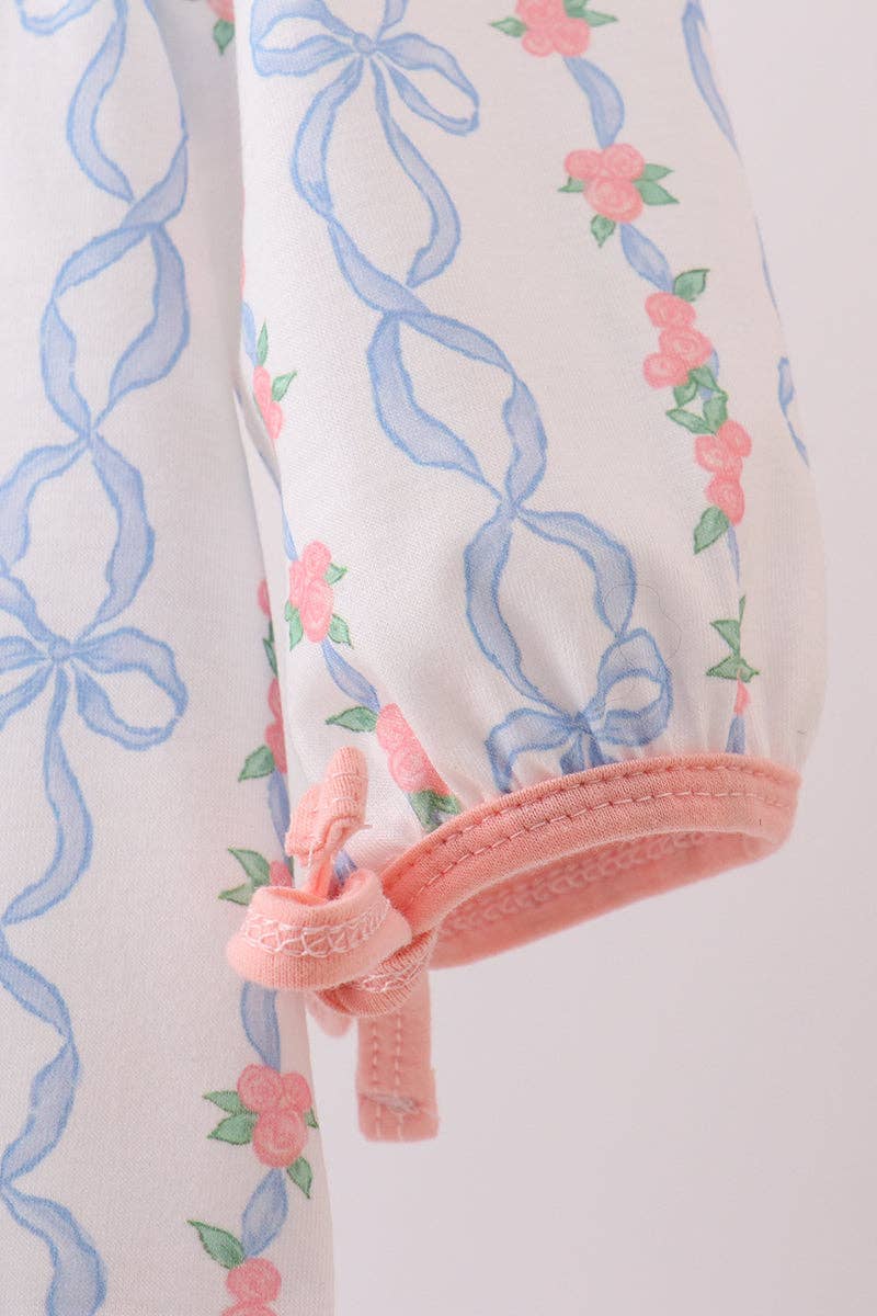 Pink floral bow embroidery bloomer set