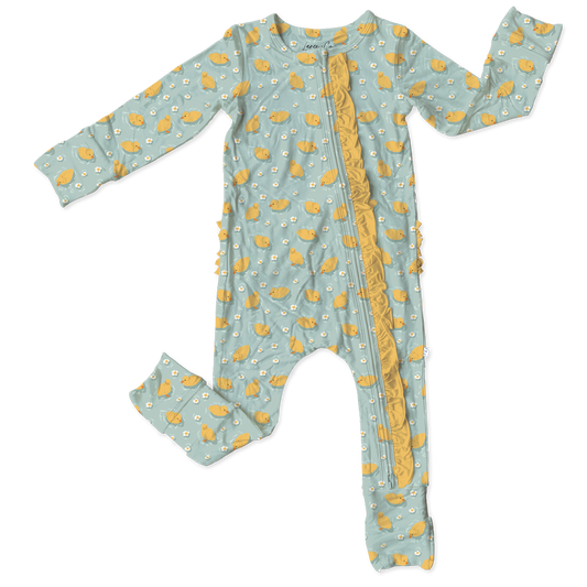 Kambreigh Bamboo Ruffle Convertible Footie: NB
