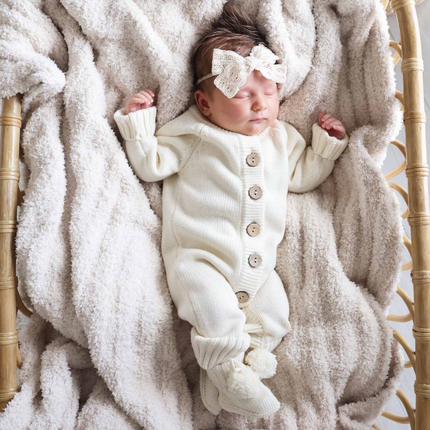 Knit Sweater Button Romper | Ivory: NB