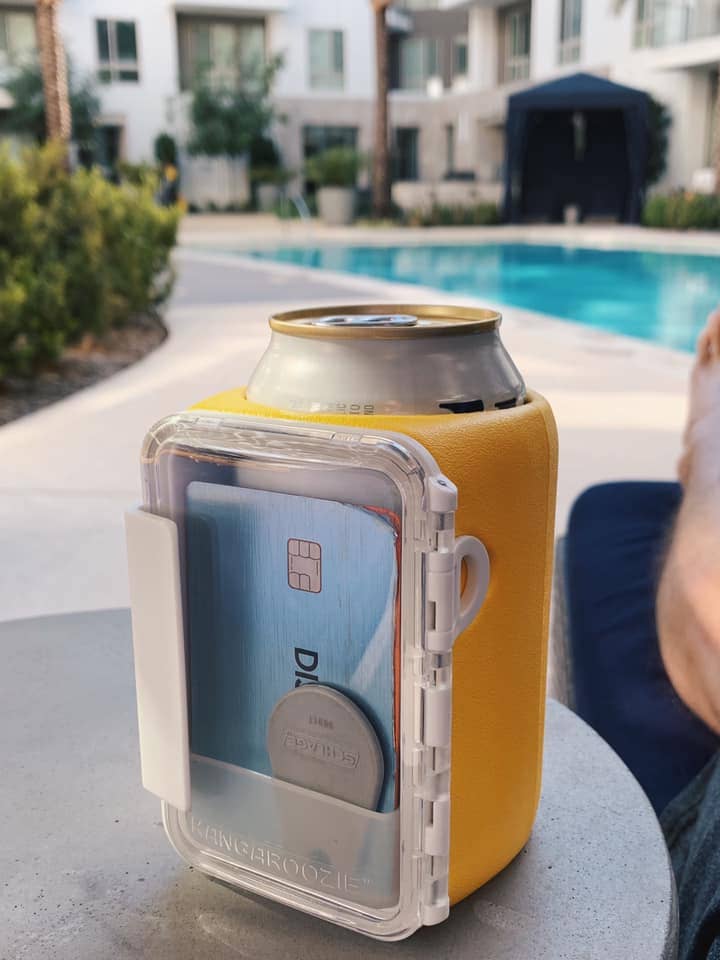 Kangaroozie (for regular cans) - Koozie with Pocket: Yellow Foam/Black Compartment