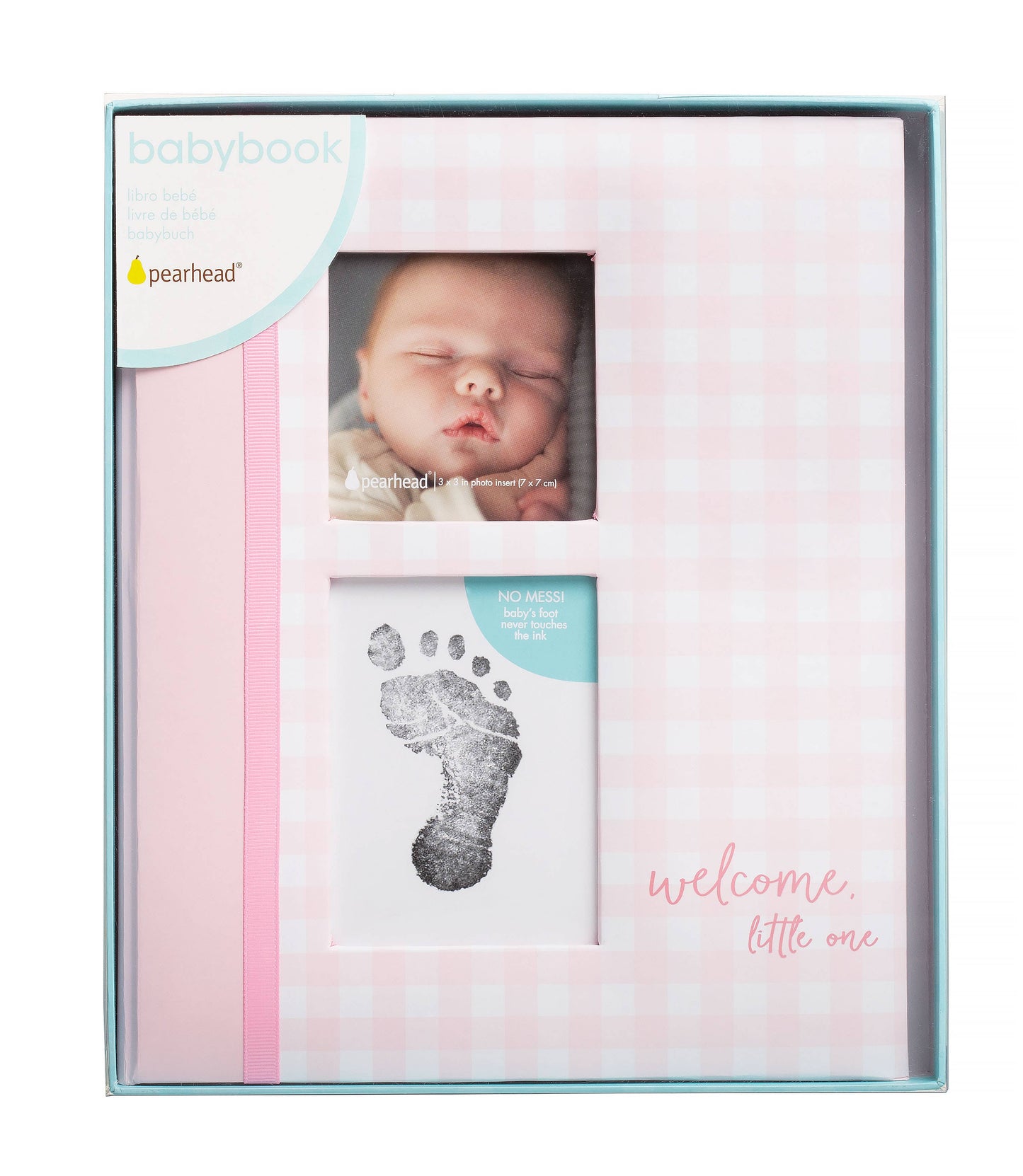 Gingham Baby Memory Book and Clean-Touch Ink Pad, Pink