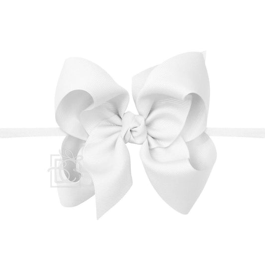 1/4" NYLON PANTYHOSE HEADBAND W/SIGNATURE GROSGRAIN BOW: WHITE / 5.5" Huge