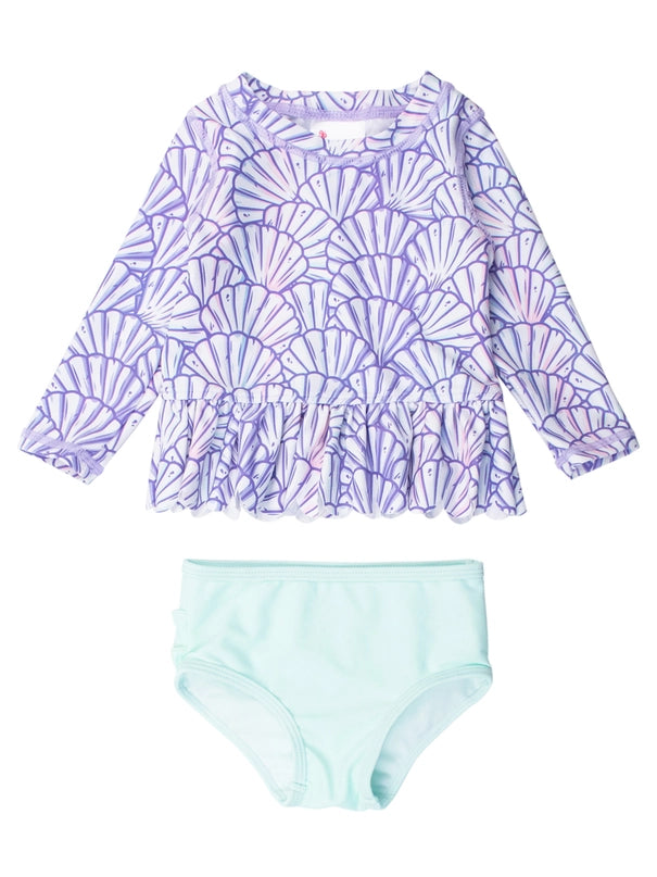 Girls Magical Mermaid Scalloped Long Sleeve Rash Guard 2-Piece