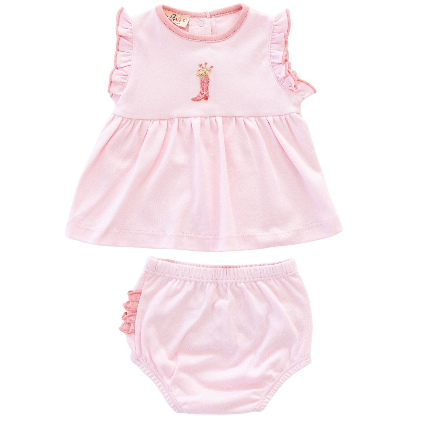 Boots and Blooms Ruffle Diaper Cover Set - Pink