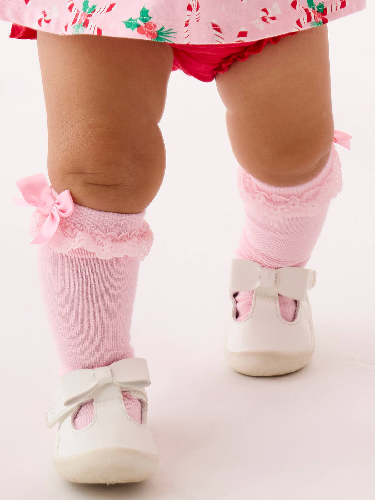Girls White, Ocean Tide Blue, & Pink 3-Pack Lace Ruffle Bow Knee High Socks