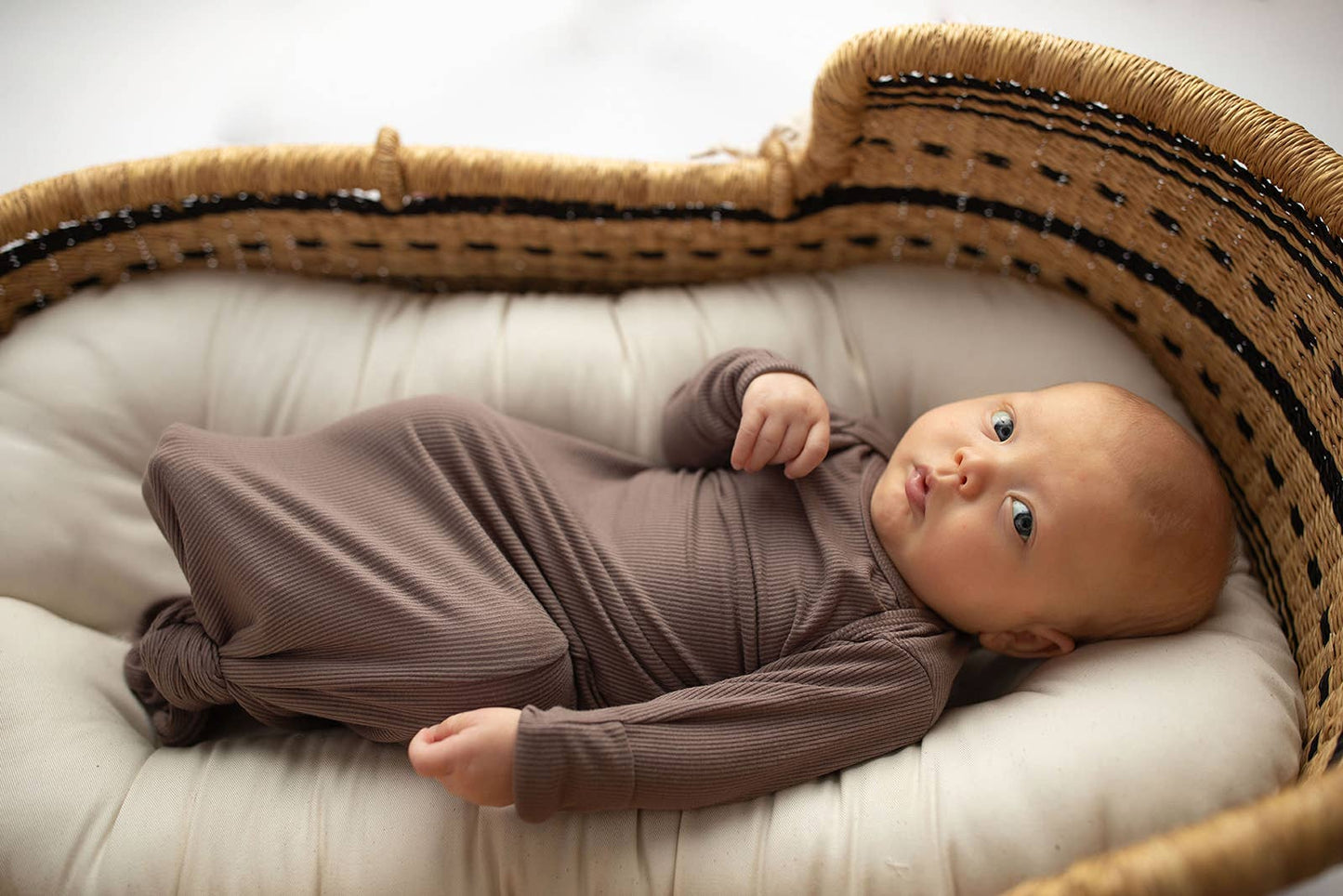 Cocoa Brown Ribbed Knotted Newborn Baby Gown sleepwear: Gown & Hat
