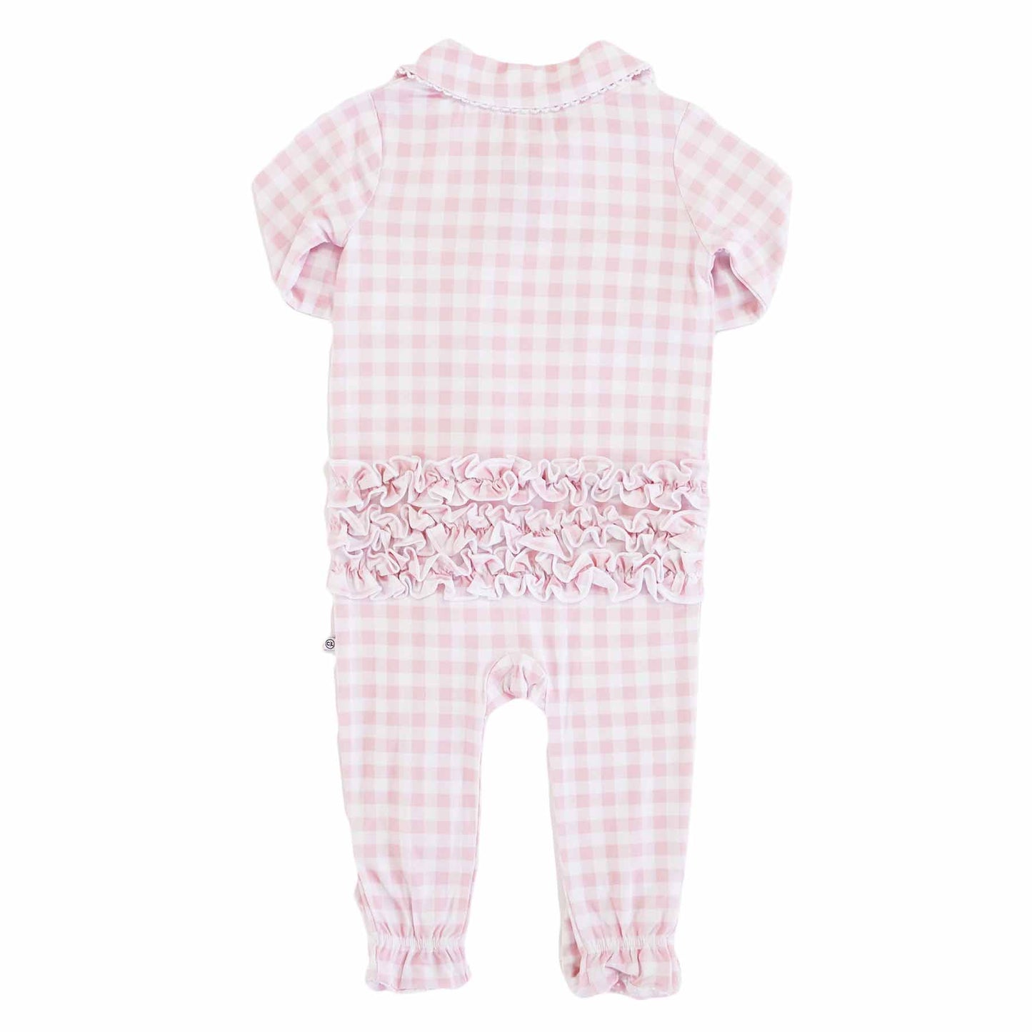 Peter Pan Collar Ruffle Zipper Footie | Rosy Gingham