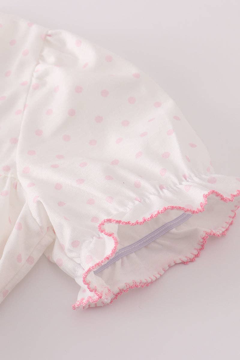 Pink bow embroidery dot bloomer set: 6 Months