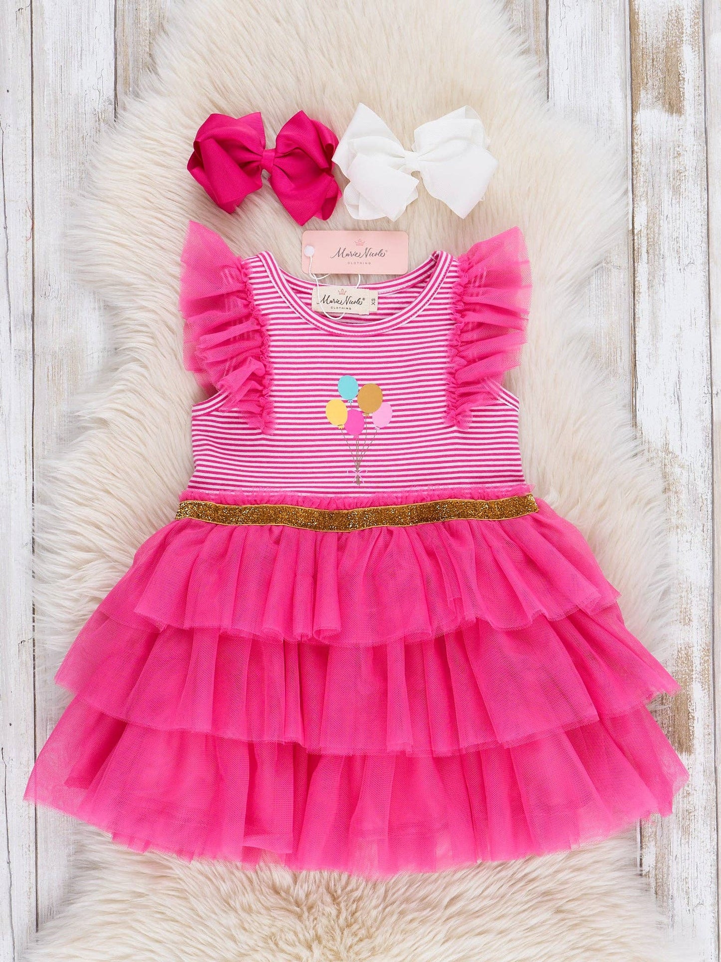 Hot Pink Birthday Balloons Tiered Tulle Dress