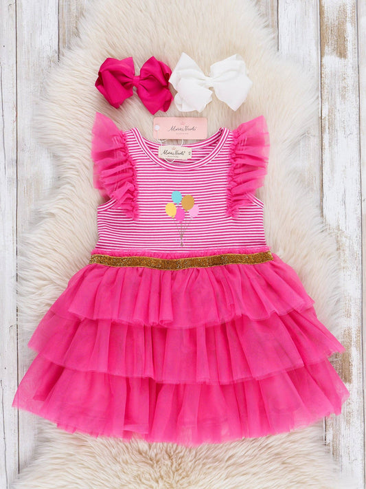 Hot Pink Birthday Balloons Tiered Tulle Dress