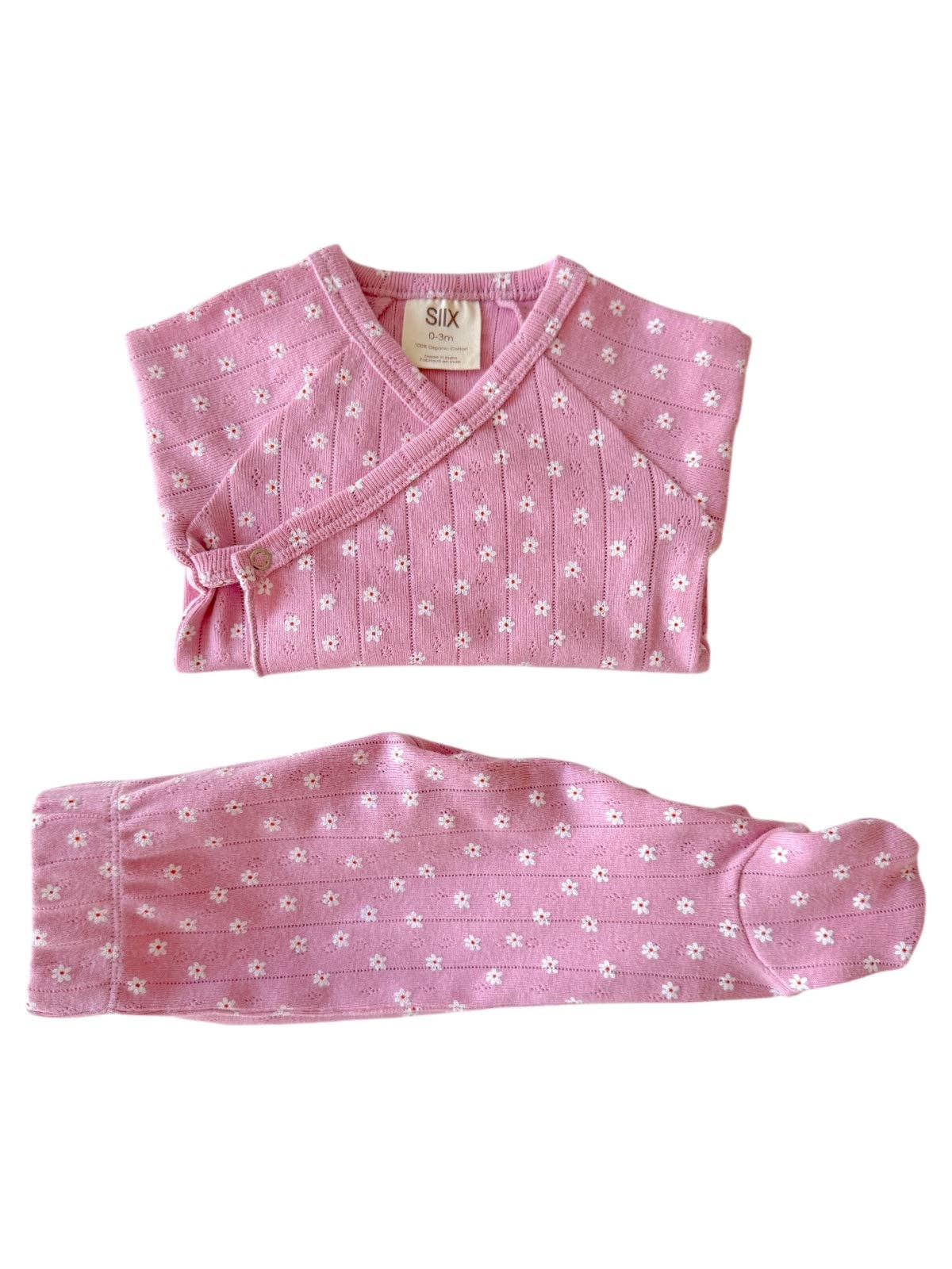 Pink Flower / Organic Pointelle Newborn Set: Newborn