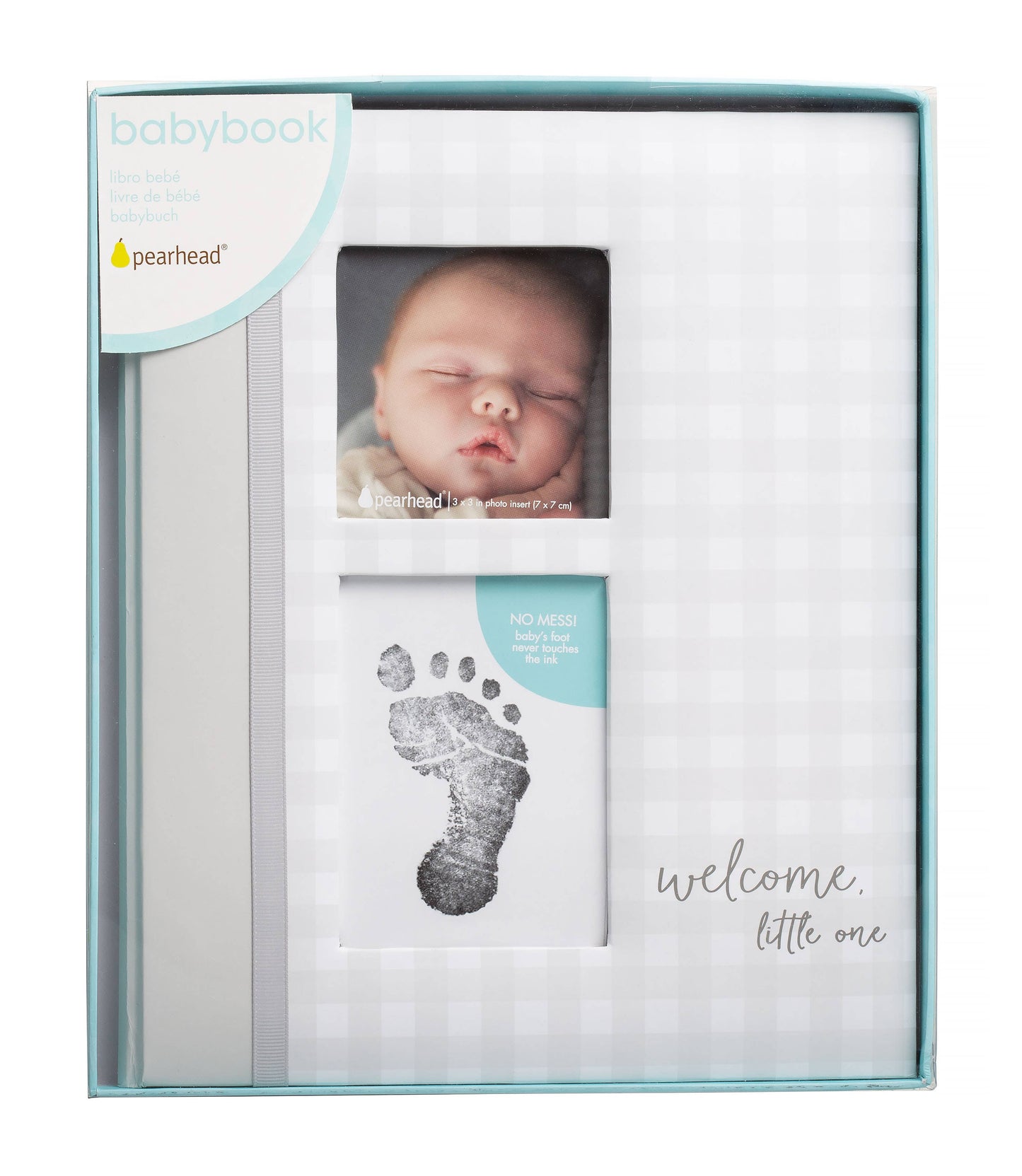 Gingham Baby Memory Book and Clean-Touch Ink Pad, Gray