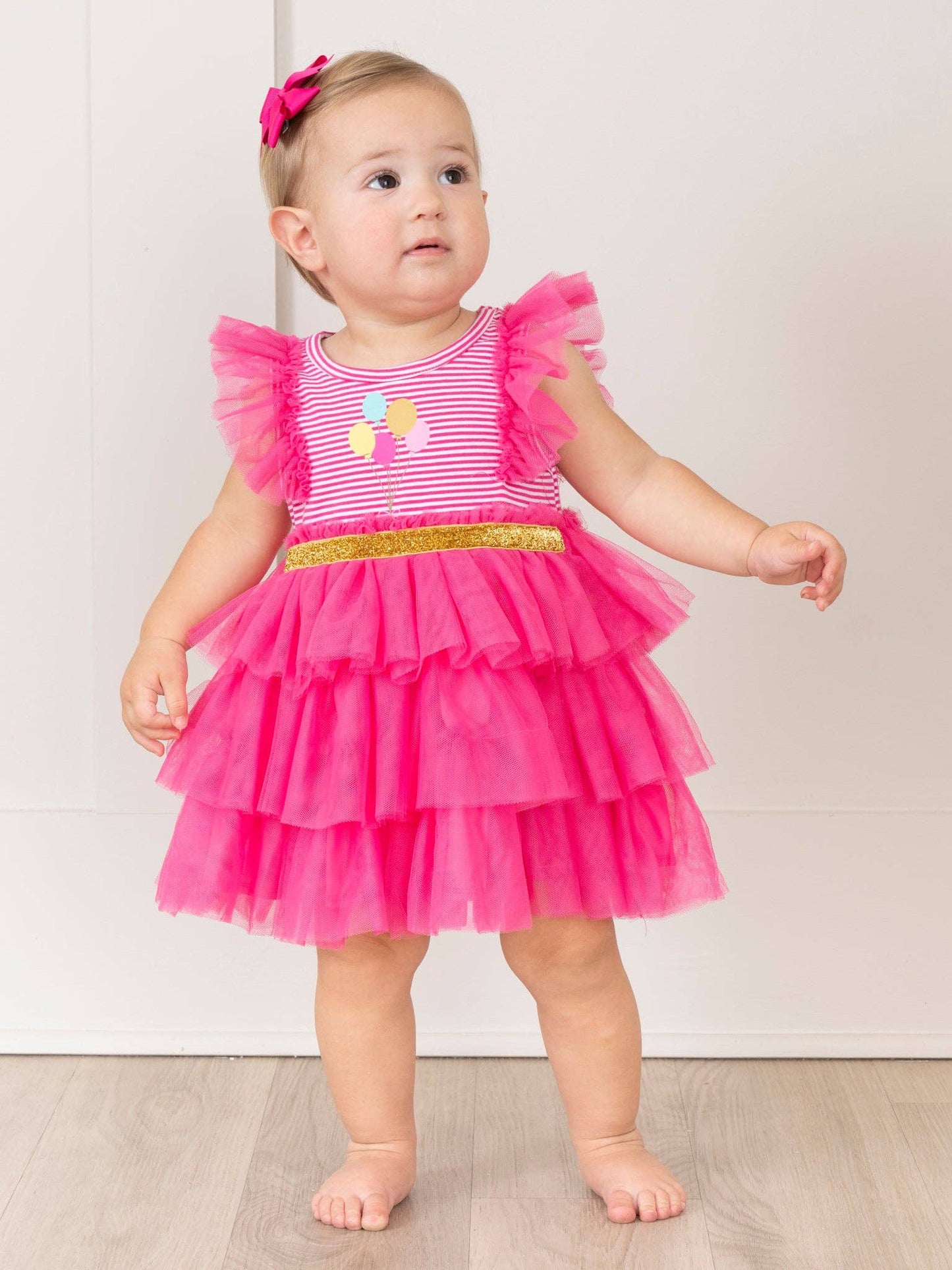 Hot Pink Birthday Balloons Tiered Tulle Dress