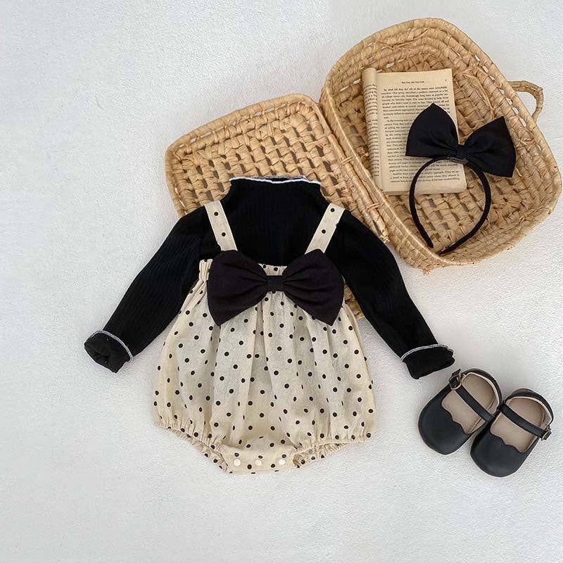 Polka Dot Overall Onesies And Long Sleeve Base Layer Top Set